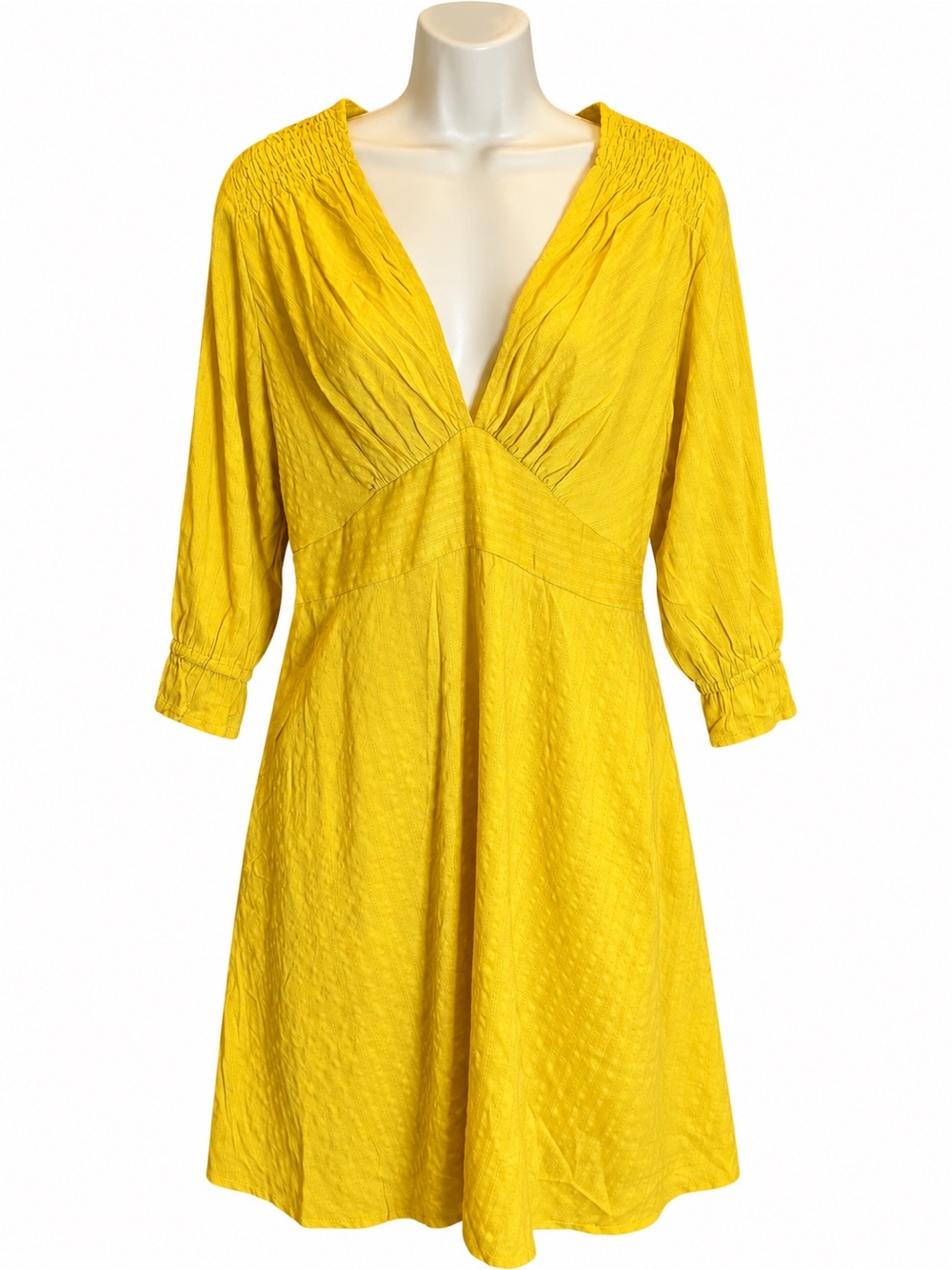 Umgee Bright Yellow V-Neck Empire Midi Dress